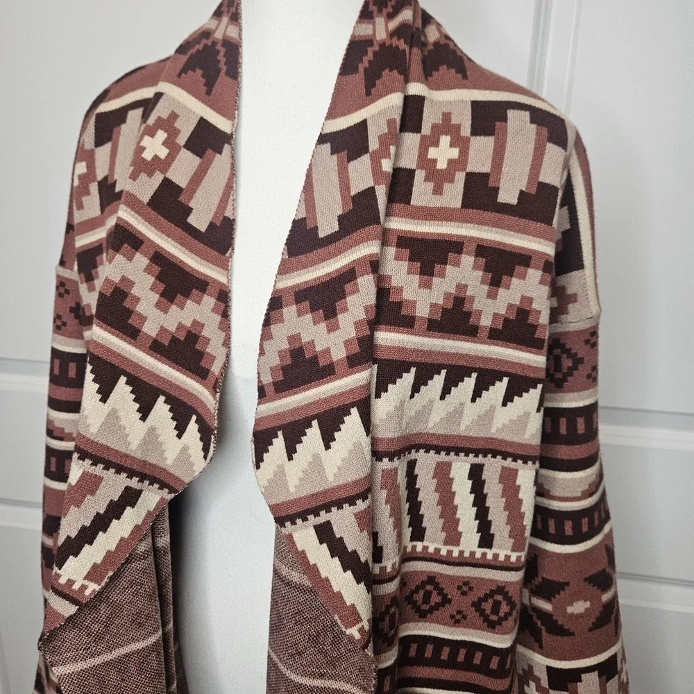 Waterfall Cardigan Sweater Aztec Print Size Medium By On Twelfth Drape Front